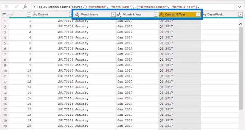 power bi date tables