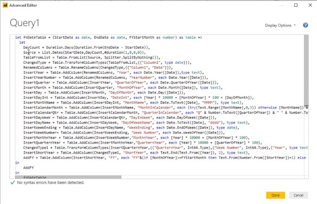 power bi date tables