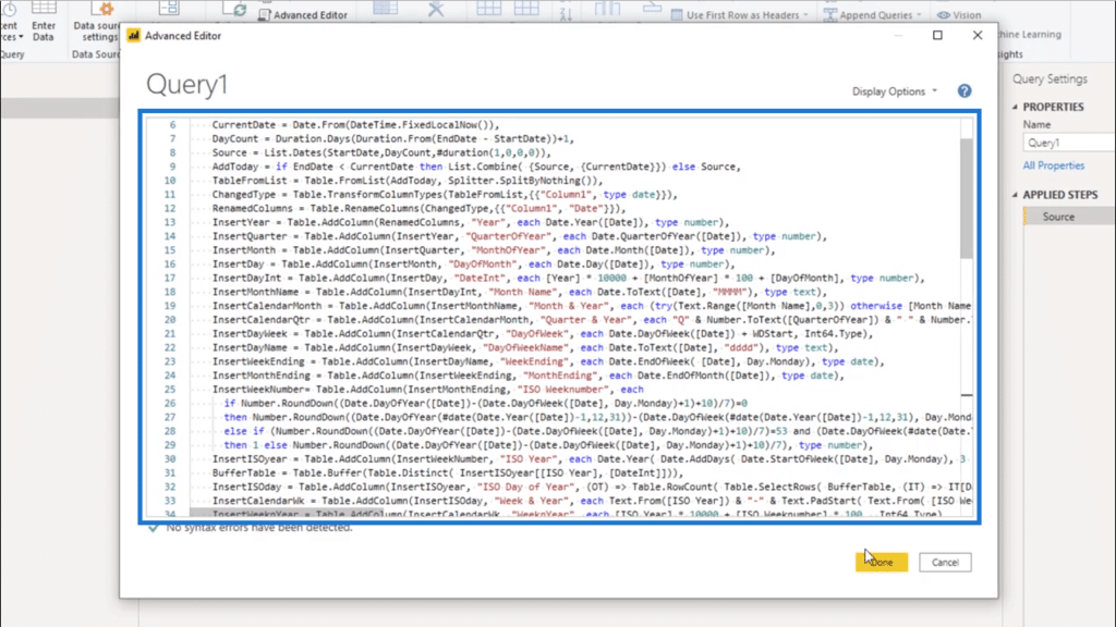 creating a date table in power bi