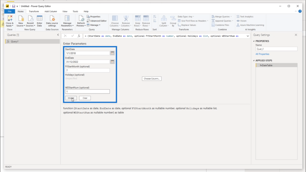 creating a date table in power bi