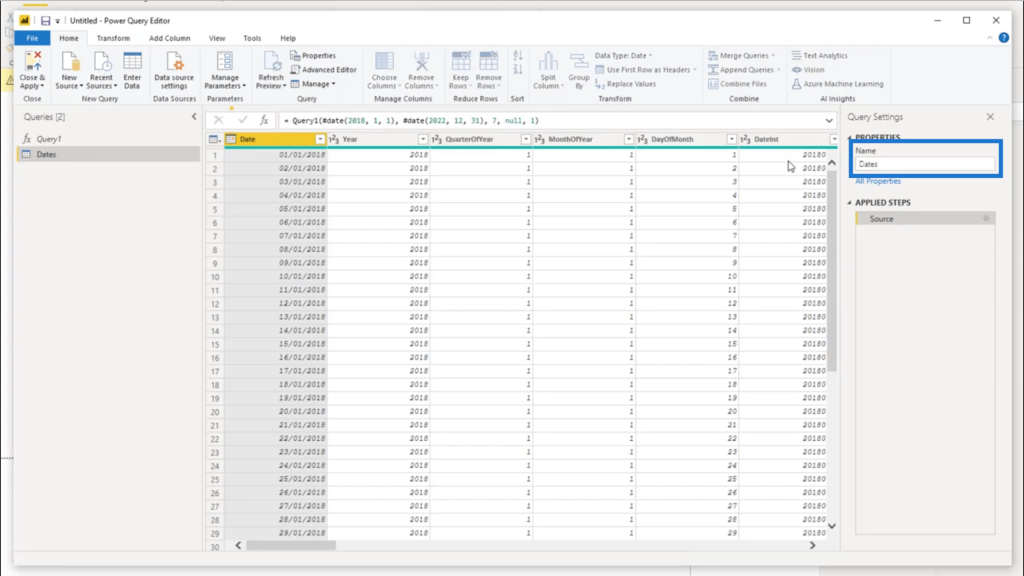 creating a date table in power bi