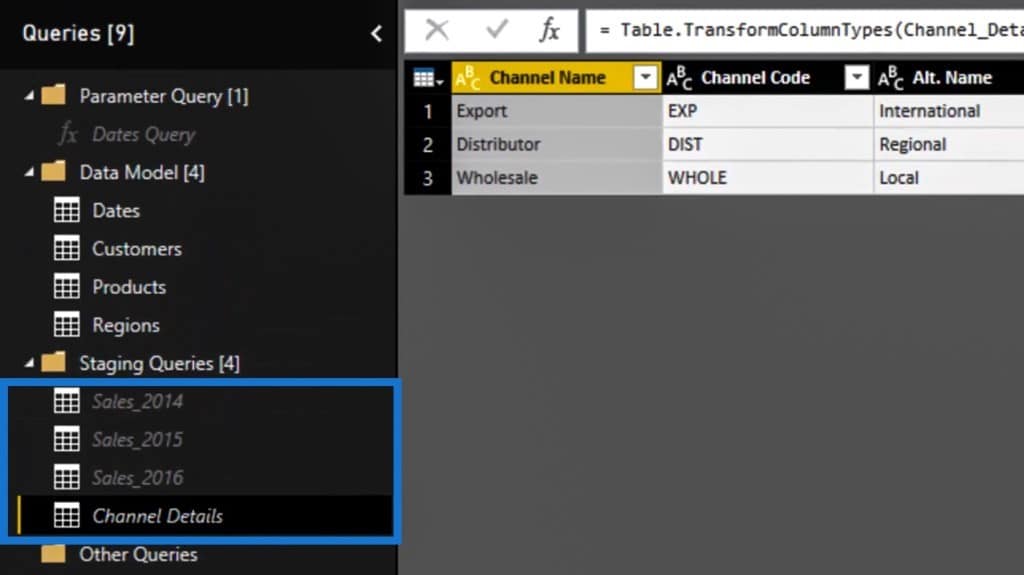 Staging Query Via Power Query Editor