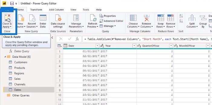 power bi date tables