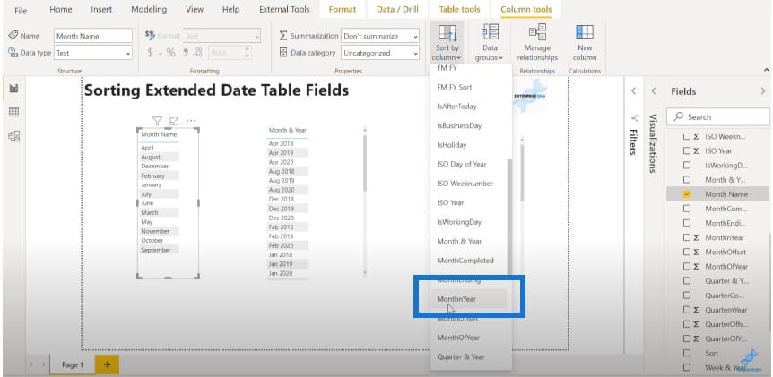 table columns