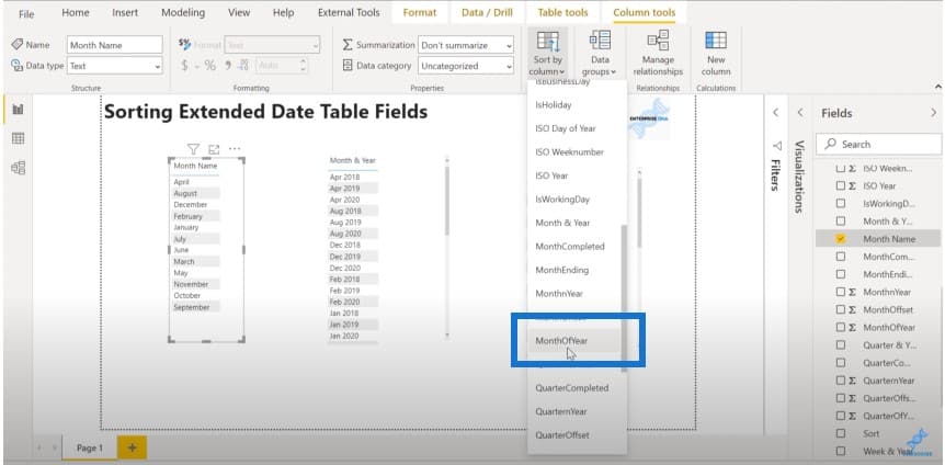 table columns