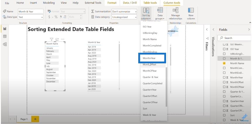 table columns