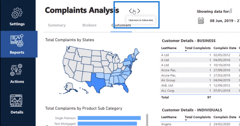 power bi report navigation