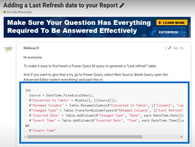 Power BI last refresh date