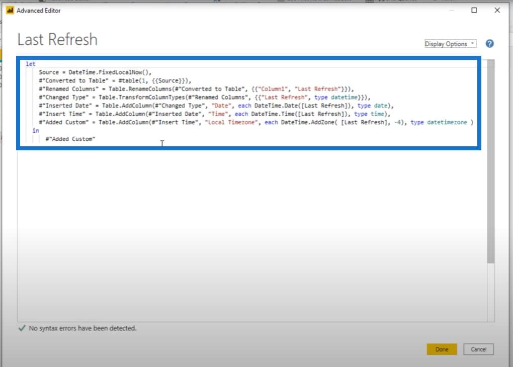 Power BI last refresh date