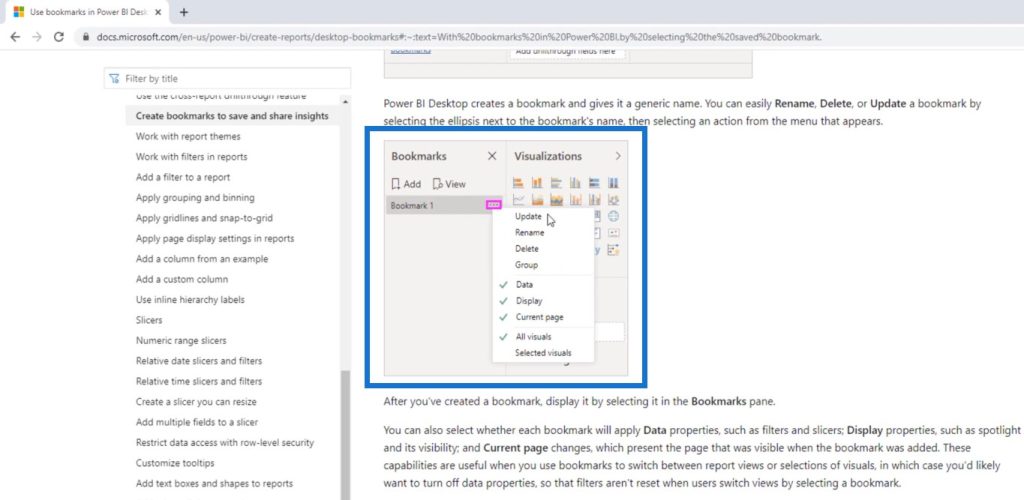 bookmark in Power BI