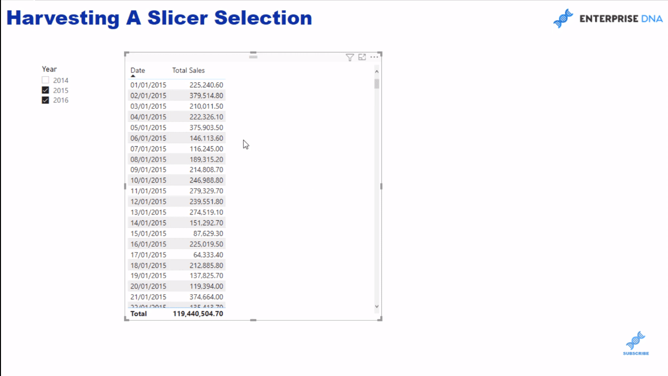 SELECTEDVALUE DAX Example - Harvesting Slicer Selection