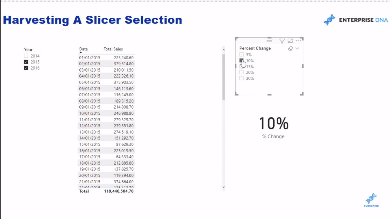 SELECTEDVALUE DAX Example - Harvesting Slicer Selection