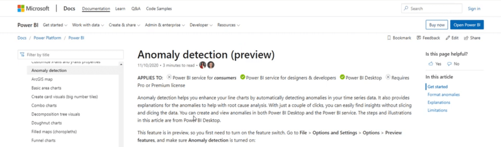 power bi anomaly detection