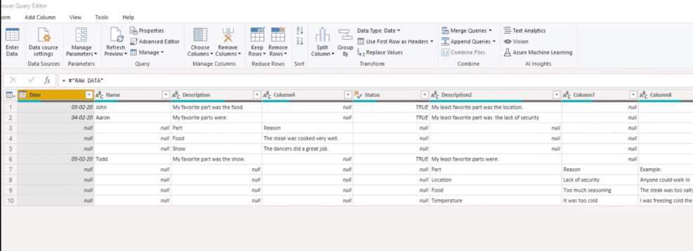 Power Query Table, power query combine columns screenshot