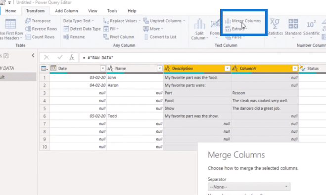 Power Query Table, power bi combine columns screenshot