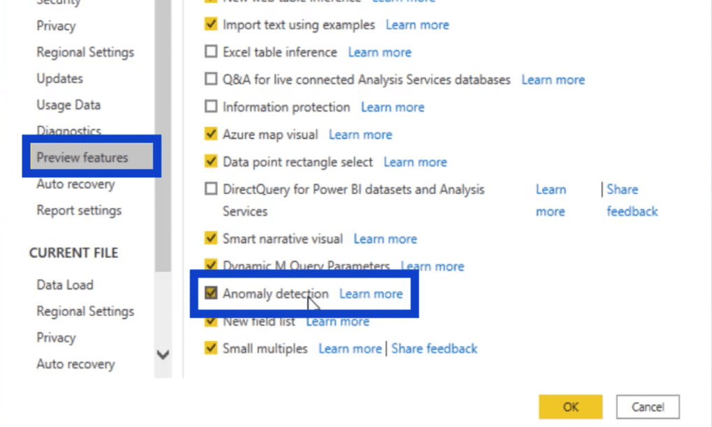 anomaly detection in Power BI