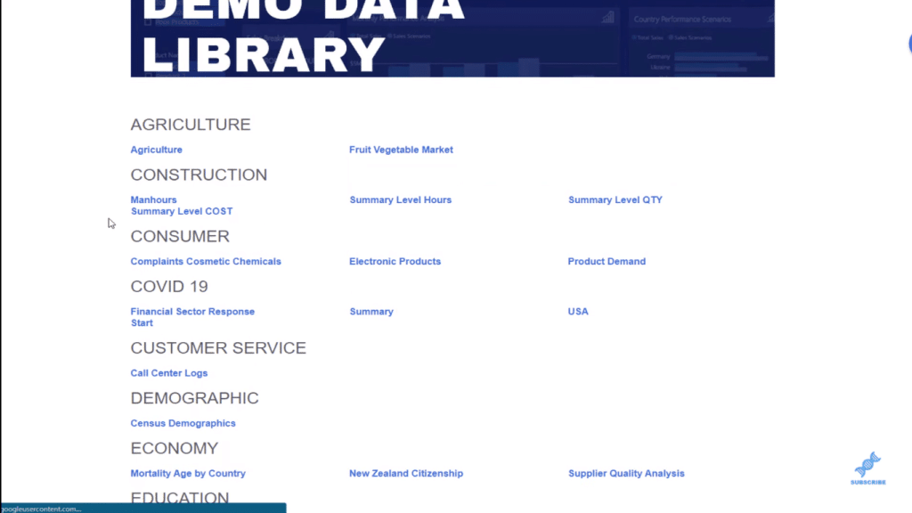 Power BI demo data