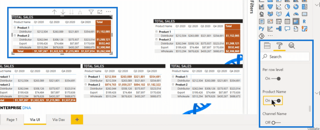 matrix visual in power bi