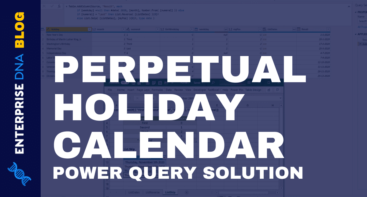 Perpetual Holiday Calendar – POTW #12 (Power Query Solution)