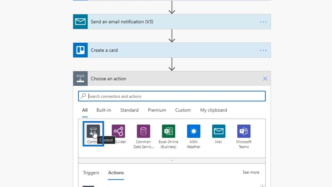 Click "Control" to add a new trigger condition