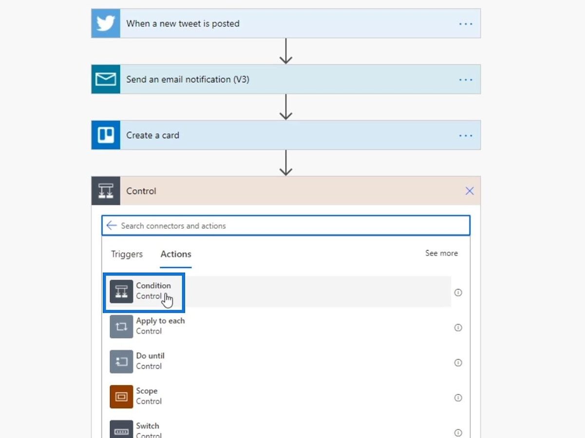 Add a trigger condition by clicking "Condition Control"