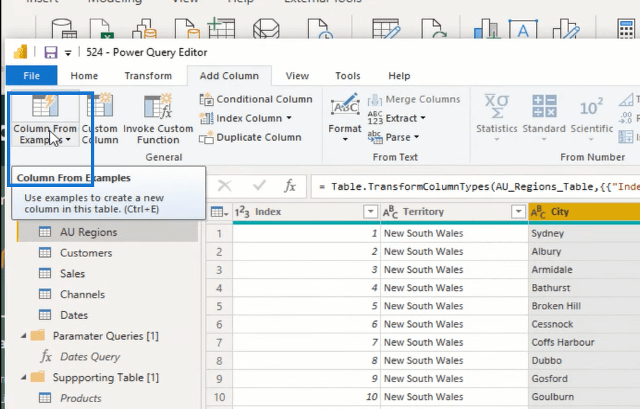 column from examples power bi