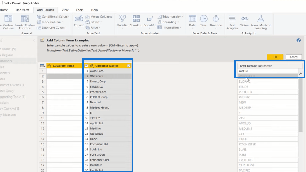 column from examples power bi