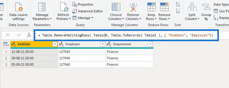 comparing tables