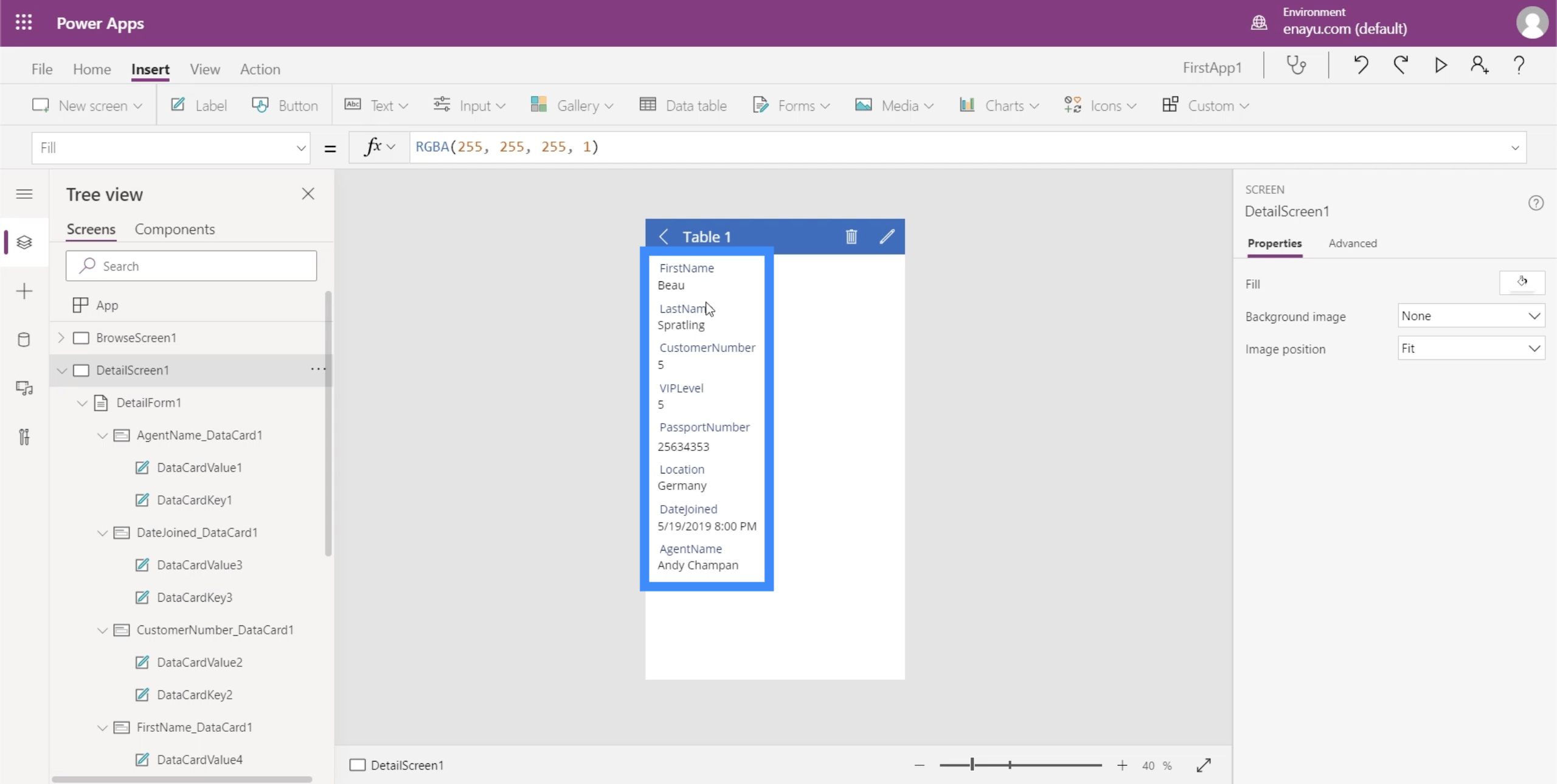 Power Apps Forms and Data Cards in the Detail Screen