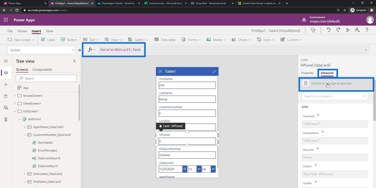 PowerApps Screen: Editing And Updating