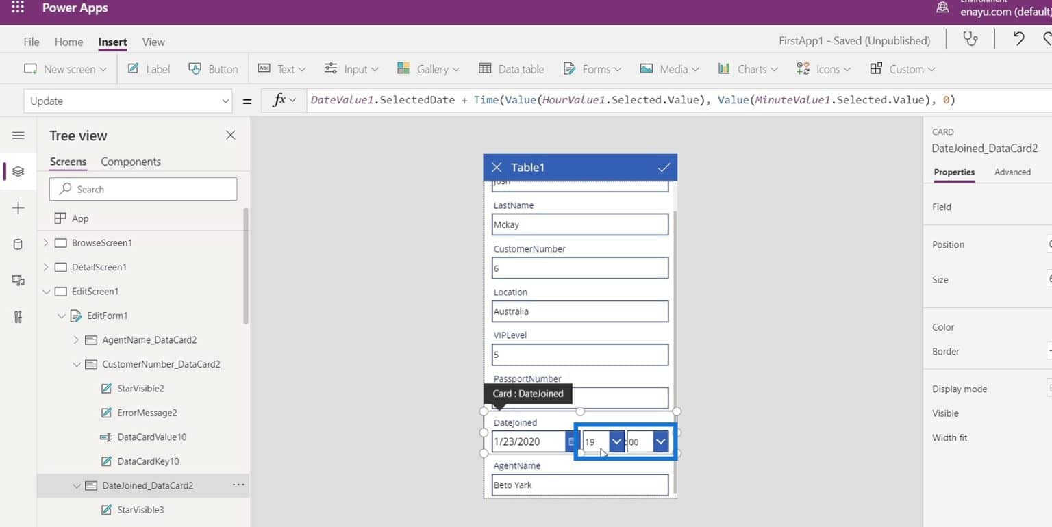 PowerApps Screen: Editing And Updating