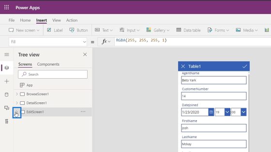 PowerApps Screen: Editing And Updating – Master Data Skills + AI