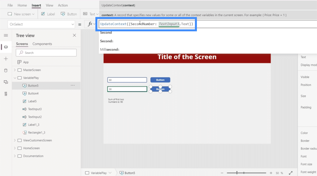 powerapps variables