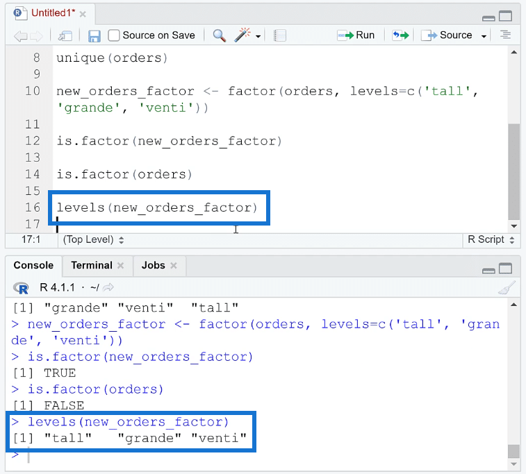 factor levels in R