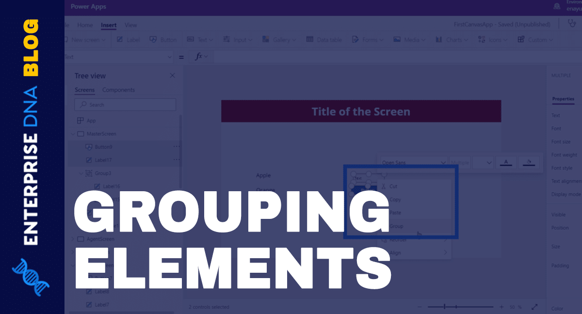 Microsoft Power Apps: Grouping Elements Together