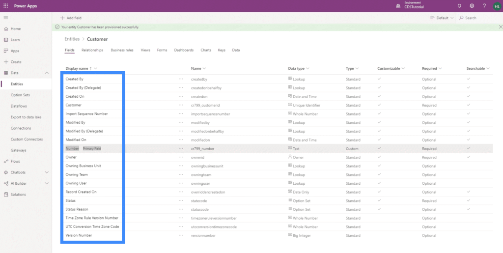 powerapps entities
