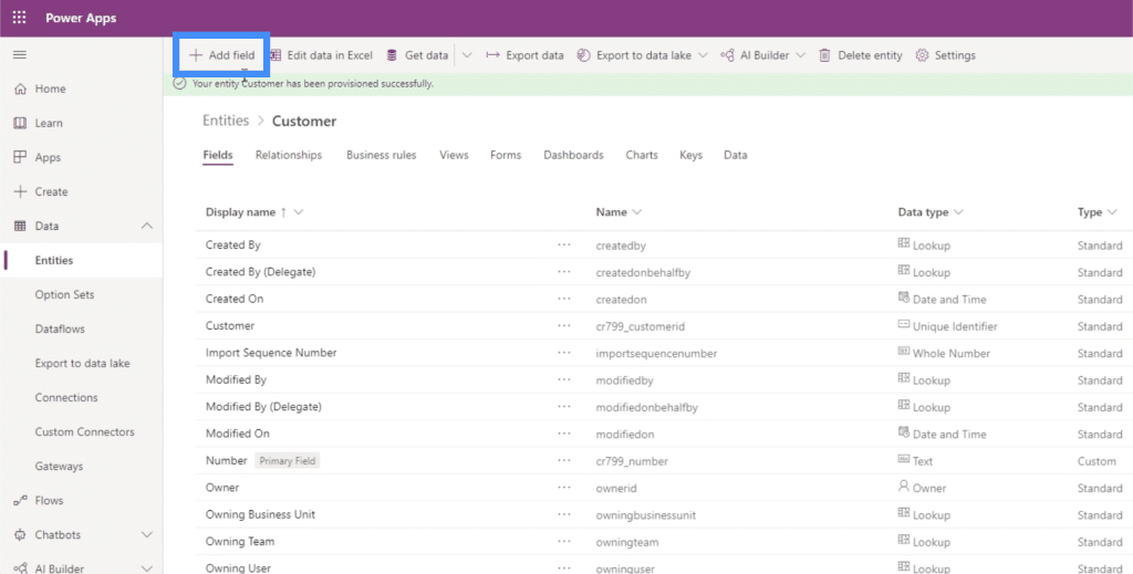 powerapps entities