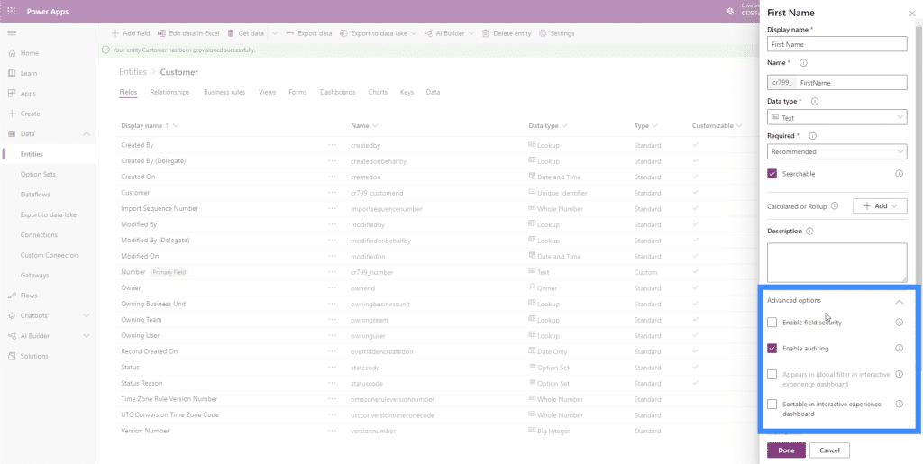 powerapps entities