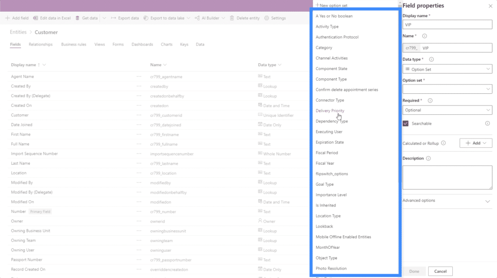 powerapps entities