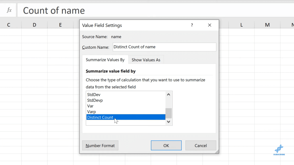 count distinct values in excel