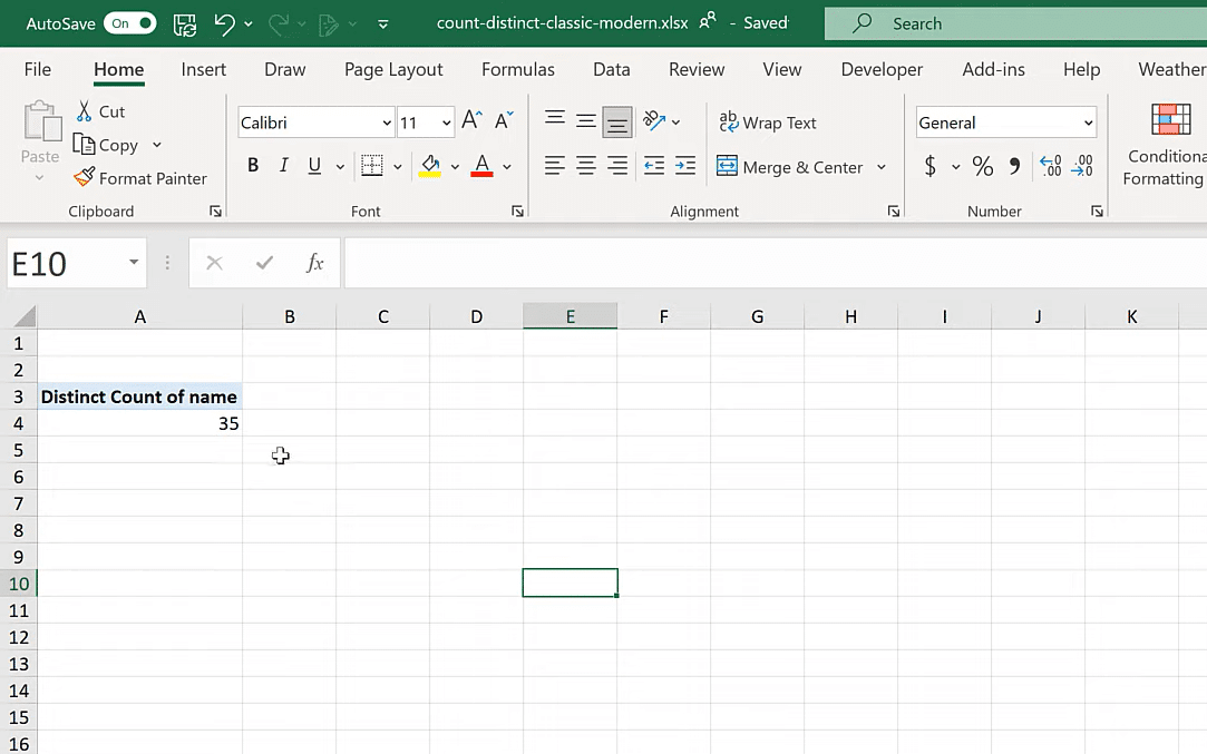 count distinct values in excel