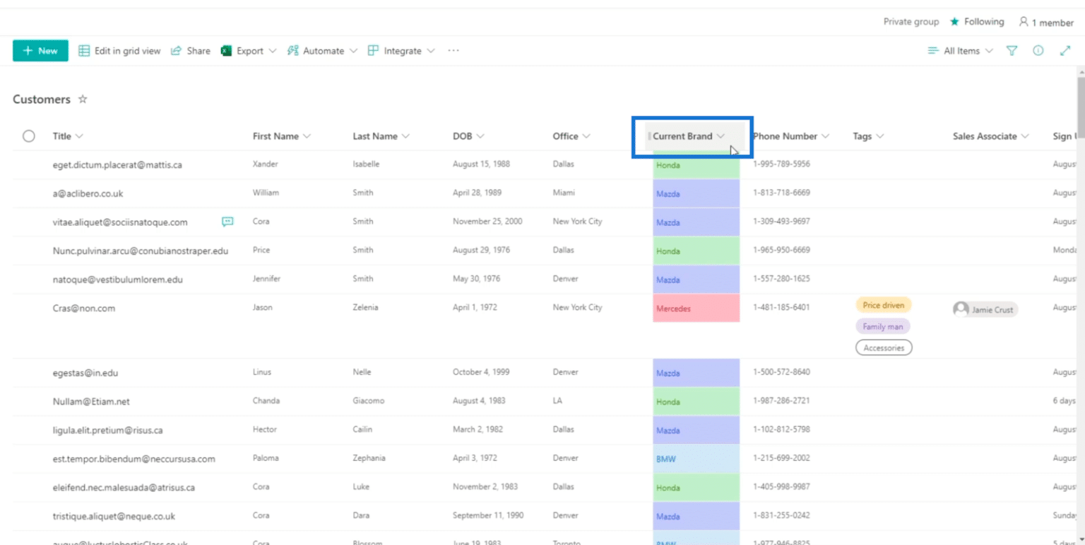 SharePoint List Formatting Walkthrough – Master Data Skills + AI