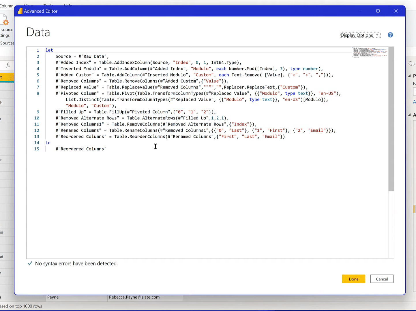 power bi custom query