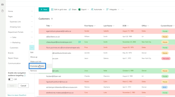 Adding SharePoint List Navigation – Master Data Skills + AI