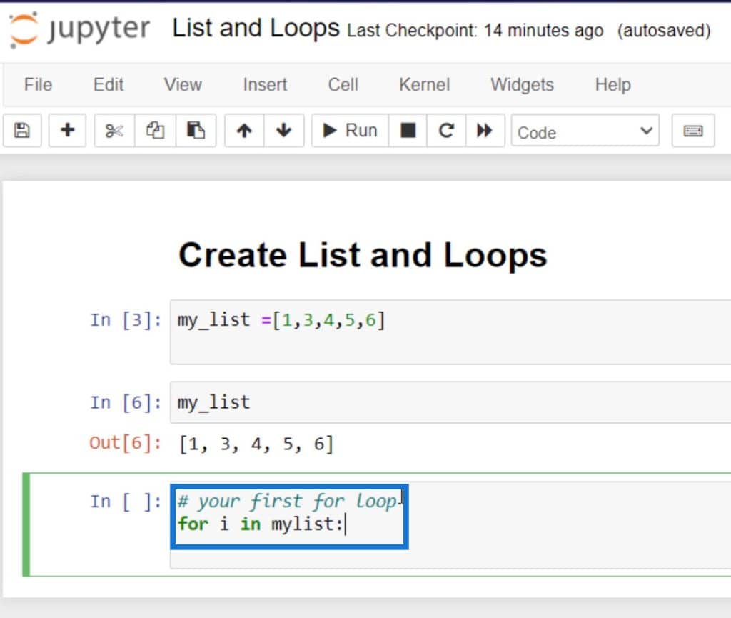 python list assignment for loop