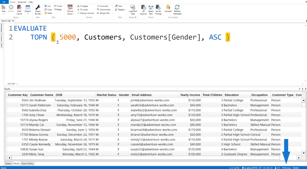 DAX query example