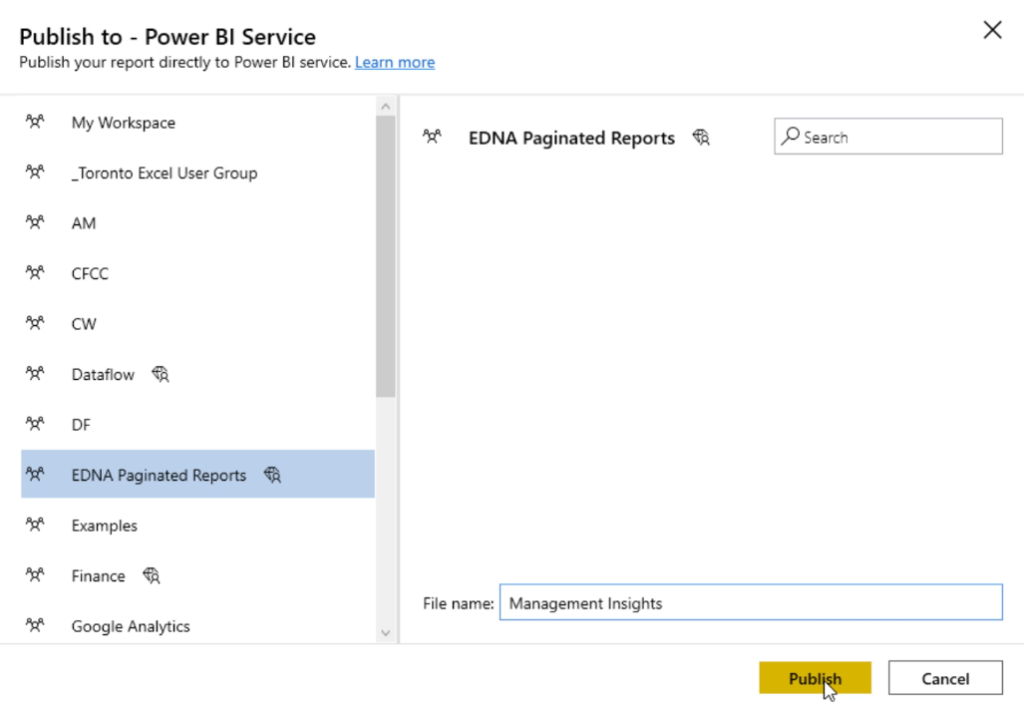 publish paginated report Power BI