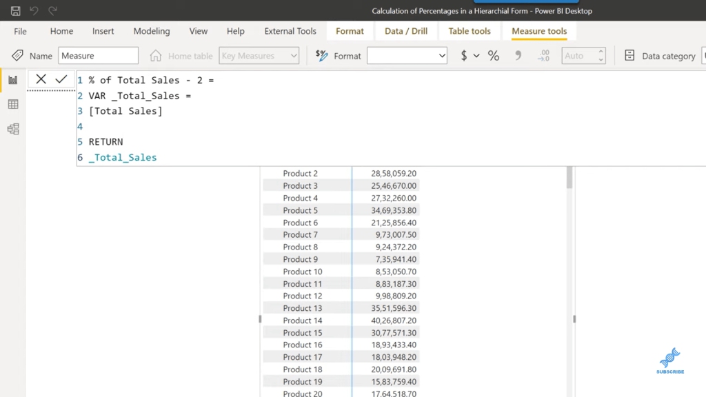 calculate percentage in power bi