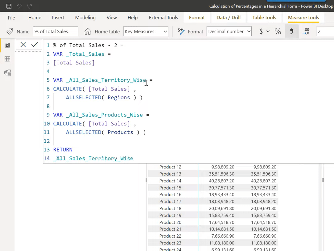 calculate percentage in power bi