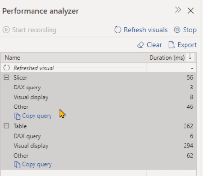 Power BI performance analyzer